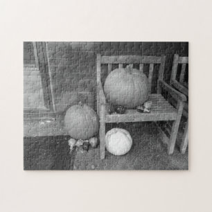 Kürbis und Kürbis in Schwarz und Weiß Puzzle