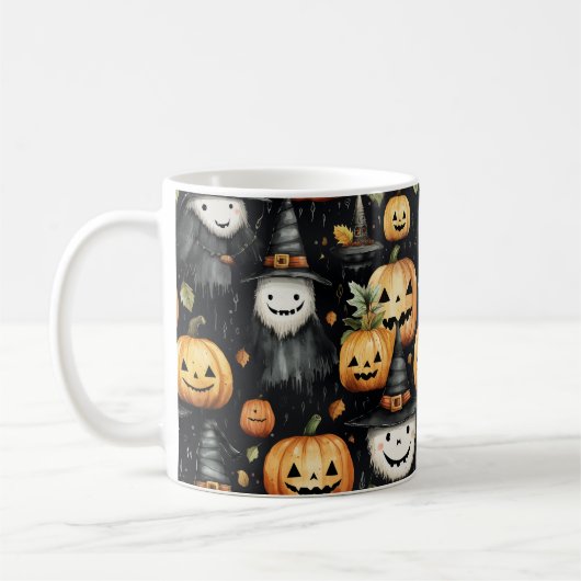 Kürbis und Monster Halloween Kaffeetasse (Links)