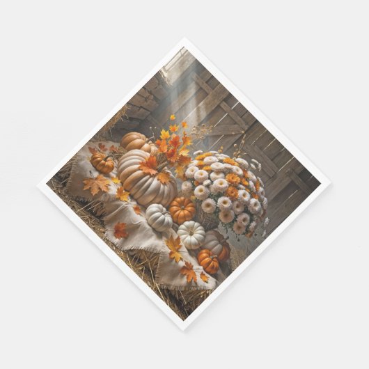 Kürbis und Mums im Herbst in einer Scheune Serviette (Ecke)