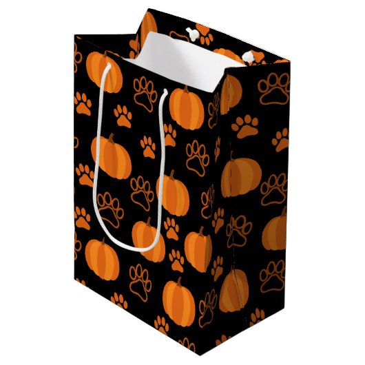 Kürbis und Paws Halloween Mittlere Geschenktüte (Vorderseite Schrägansicht)