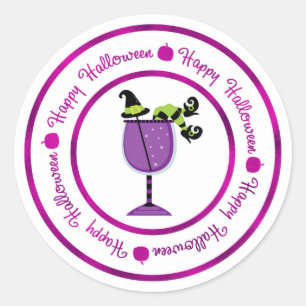 Kürbis- und Purpurhexencocktail Frohes Halloween Runder Aufkleber