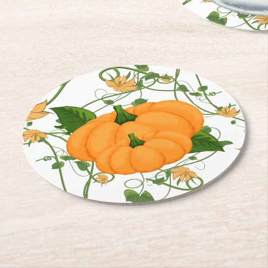 Kürbis und Reben Halloween-Erntedank Runder Pappuntersetzer (Angewinkelt)