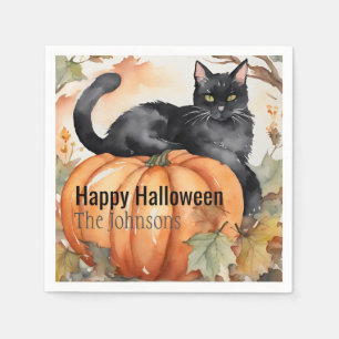 Kürbis und schwarze Katze Halloween Herbst Serviette