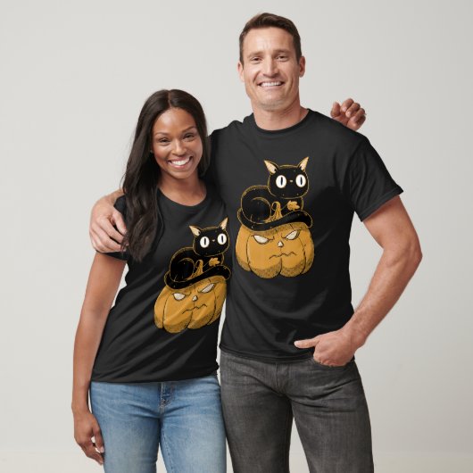 Kürbis und Schwarze Katze Halloween Kätzchen Kostü T-Shirt (Unisex)
