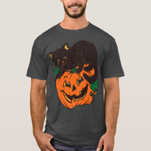 Kürbis und Schwarze Katze Halloween Vintage Kostüm T-Shirt