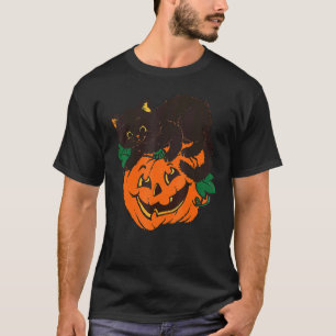 Kürbis und schwarze Katze Halloween Vintage Kostüm T-Shirt