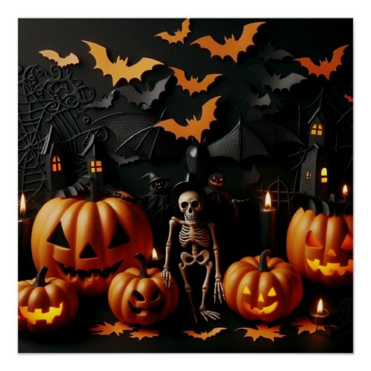 Kürbis und Skelett Poster (Vorderseite)