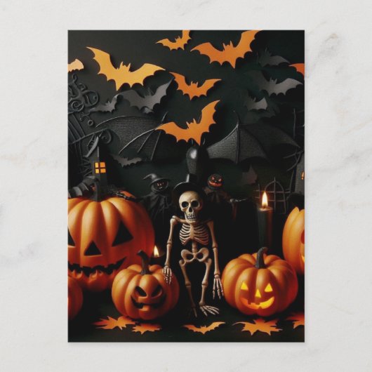 Kürbis und Skelett Postkarte (Vorderseite)