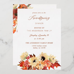 Kürbis- und Sonnenblumen-Friendsgiving Folieneinladung