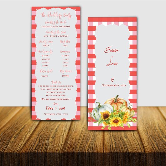 Kürbis- und Sonnenblumen-Herbst-Hochzeitsprogrammk Einladung