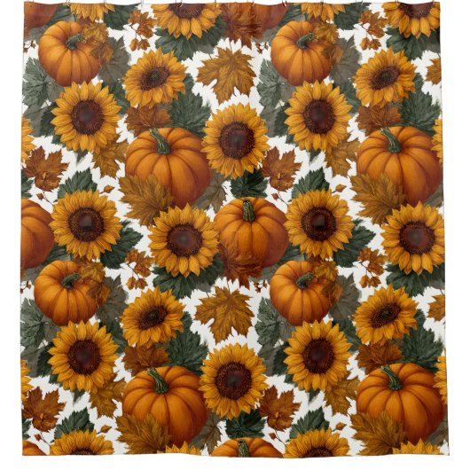 Kürbis und Sonnenblumen Herbstmuster Duschvorhang (Vorderseite)
