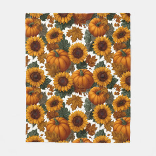 Kürbis und Sonnenblumen Herbstmuster Fleecedecke