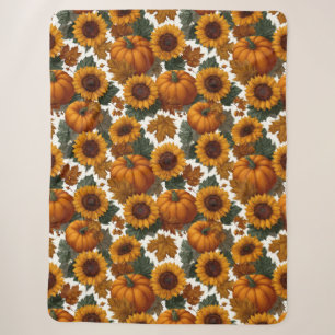 Kürbis und Sonnenblumen Herbstmuster Sherpadecke