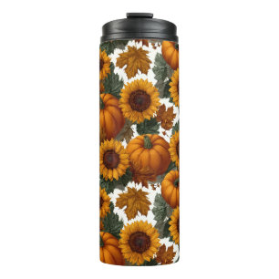 Kürbis und Sonnenblumen Herbstmuster Thermosbecher