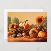 Kürbis und Sonnenblumen im Herbst Postkarte (Vorne/Hinten)