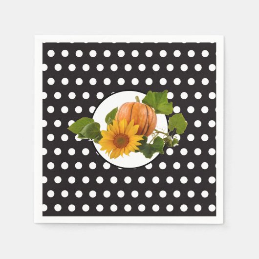 Kürbis- und Sonnenblumen-Polka-Dot-Thanksgiving Serviette (Vorderseite)