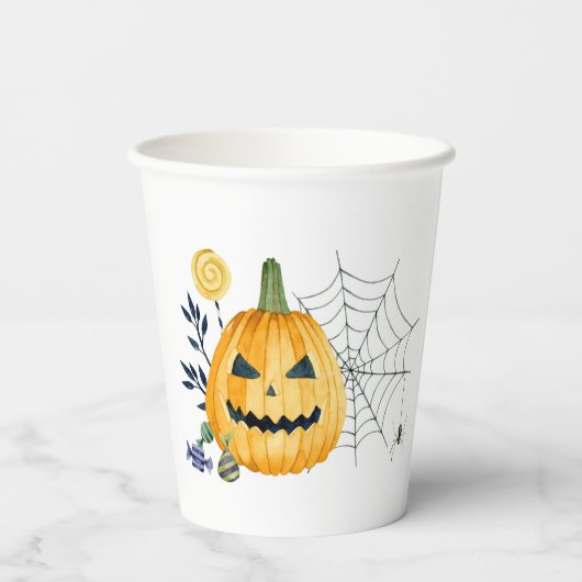 Kürbis und Spinnennetz Pappbecher (Rückseite)