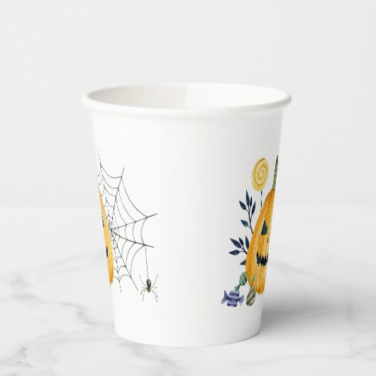 Kürbis und Spinnennetz Pappbecher (Links)