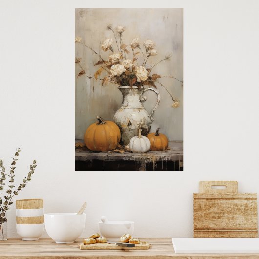 Kürbis und Stillleben im Herbst Poster (Küche)