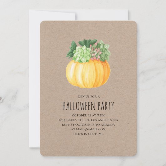 Kürbis und Sukkulente. Halloween-Party. Rustikal Einladung (Vorderseite)