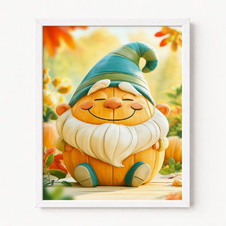 Kürbis verkleidet als Gartenzwerg Poster