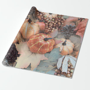 Kürbis Vintage Antik Orange Grau Herbst Kunst Geschenkpapier