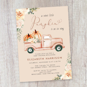Kürbis-Vintage-LKW-Aquarell-Baby-Party Einladung