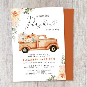Kürbis-Vintage-LKW-Aquarell-Baby-Party Einladung