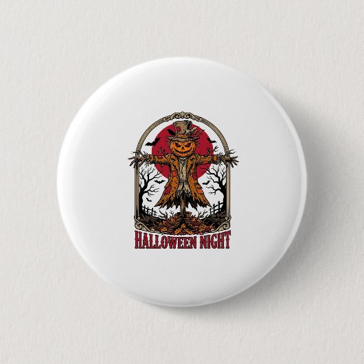 Kürbis-Vogelscheuche-Halloween-Vintage-Stich-Kunst Button (Vorderseite)