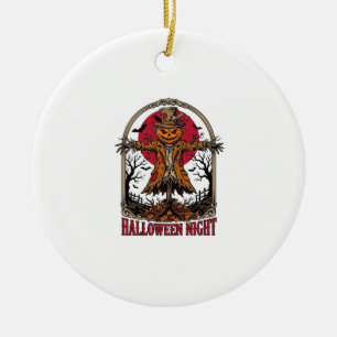 Kürbis-Vogelscheuche-Halloween-Vintage-Stich-Kunst Keramik Ornament