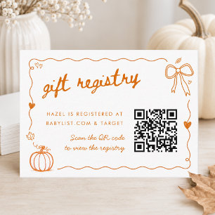 Kürbis-Wavy-Doodle-Baby-Shower-QR-Geschenke-Regist Begleitkarte
