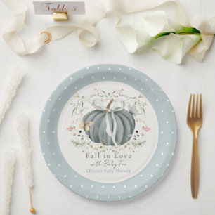Kürbis Wildblumen Schmetterlinge Blau Baby Shower Pappteller