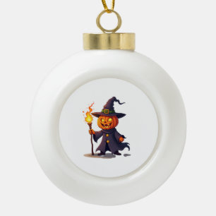 Kürbis-Zauberer � Magisches Halloween-Zauberer-T-S Keramik Kugel-Ornament