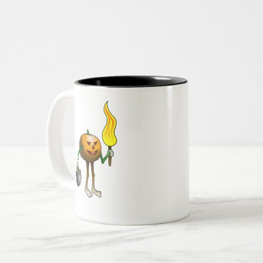 Kürbis zum Trick oder Treat Zweifarbige Tasse (Vorderseite Links)