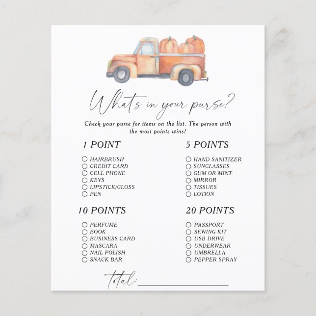 Kürbisauto - Was ist in deinem Handtaschenspiel? (Vorderseite)