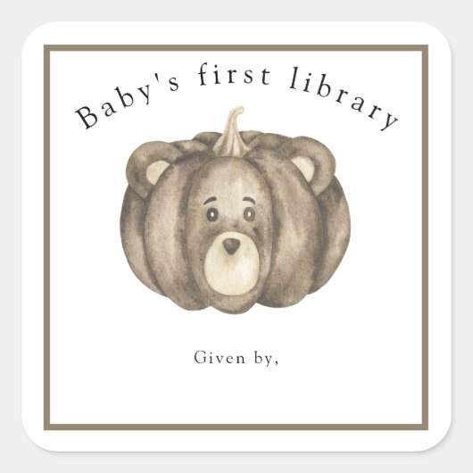 Kürbisbär - erste Bibliothek des Babys Quadratischer Aufkleber (Vorderseite)