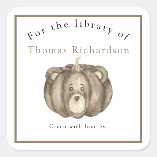 Kürbisbär - für die Bibliothek Quadratischer Aufkleber (Vorderseite)