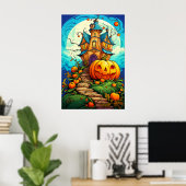 Kürbisbewachtes Halloween-Spuk Haus Poster (Heimbüro)