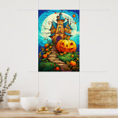 Kürbisbewachtes Halloween-Spuk Haus Poster (Küche)