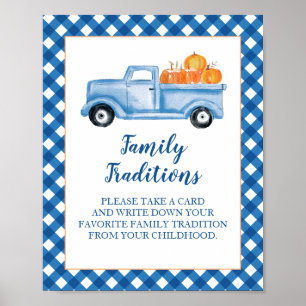 Kürbisblauer LKW-Baby-Party Familien Traditionen Poster