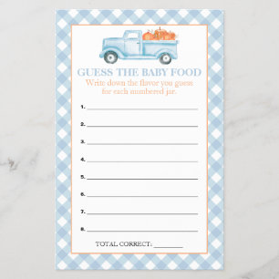 Kürbisblauer LKW Rate Babybrei Duschspiele Flyer