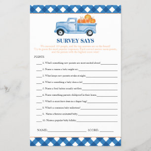 Kürbisblaues Lastwagen-Umfrage sagt Baby Shower-Sp Flyer