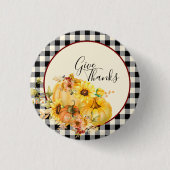 Kürbisblumen und Karo Erntedank Button (Vorderseite)