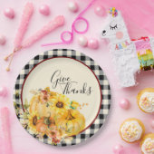 Kürbisblumen und Karo Erntedank Pappteller (Party)