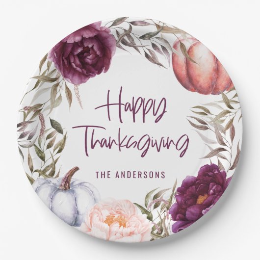 Kürbisblumenfall Erntedank Party Pappteller (Vorderseite)