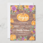 Kürbisblumenfall Wasserfarbenholzdusche Einladung (Vorderseite)