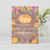 Kürbisblumenfall Wasserfarbenholzdusche Einladung (Stehend Vorderseite)