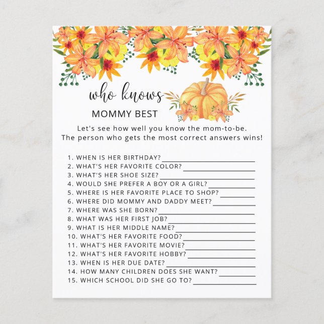 Kürbisblumengestein fallen Wer Mama am besten kenn (Vorderseite)