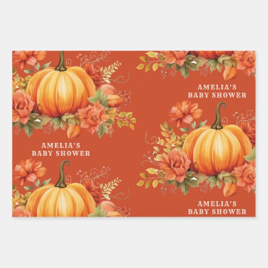 Kürbisblütenblätter Herbstblätter Fall Baby Dusche Geschenkpapier Set (Vorderseite 3)