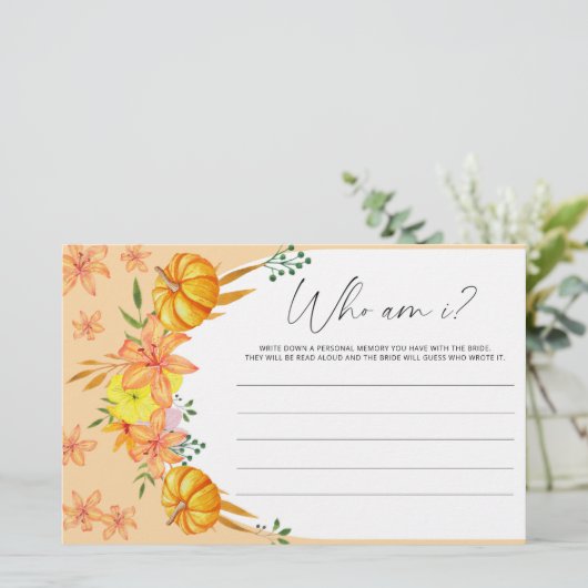 Kürbisbogen Wer bin ich Brautparty Briefpapier (Stehend Vorderseite)